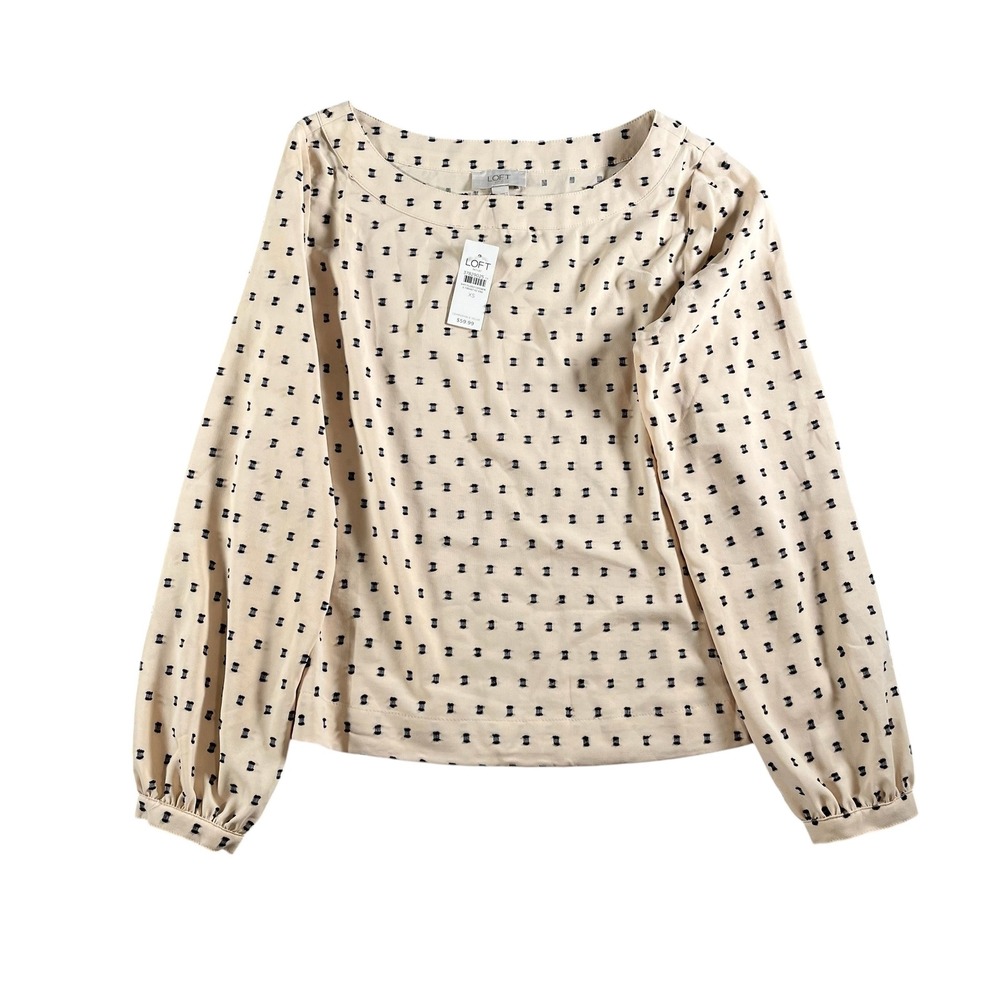 Loft Outlet NWT Women's Long Sleeve Cream/Black Patterned Top Size XS